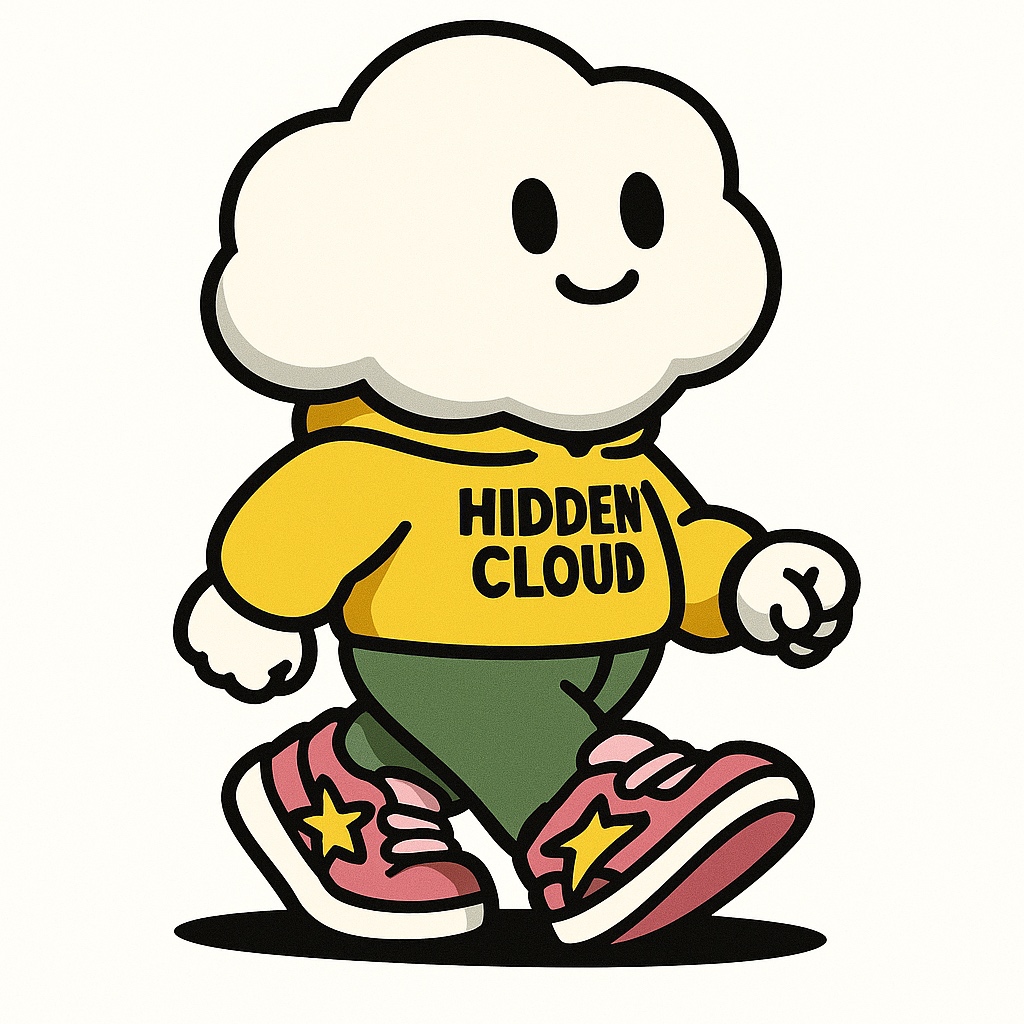 Kumo walking with a smile, wearing a golden yellow Hidden Cloud hoodie
